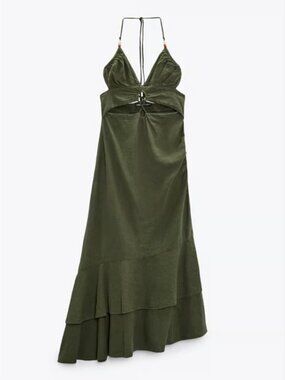 Zara Ruffled linen blend dress
